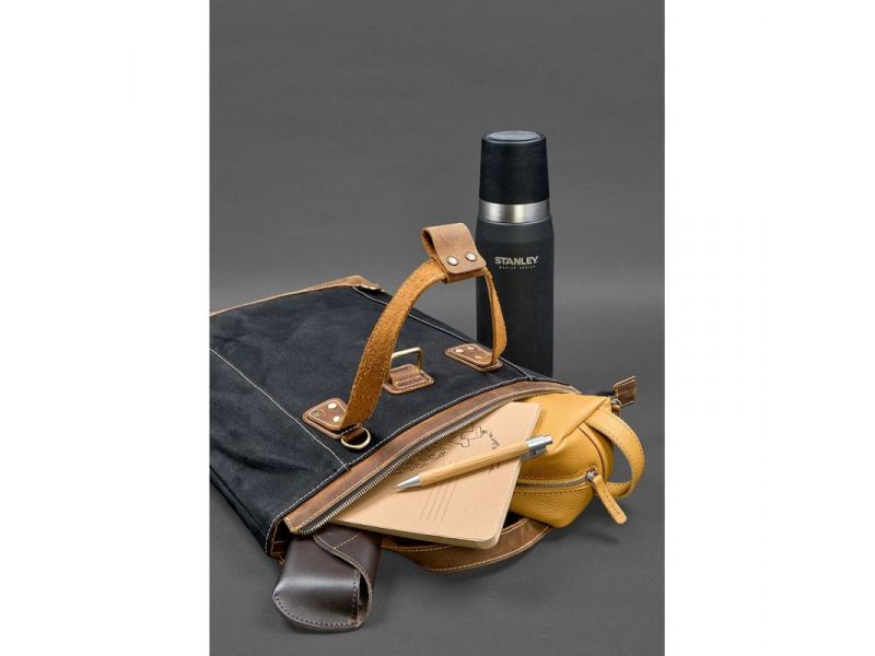 Сумка-рюкзак из канваса и натуральной светло-коричневой кожи, фото 8