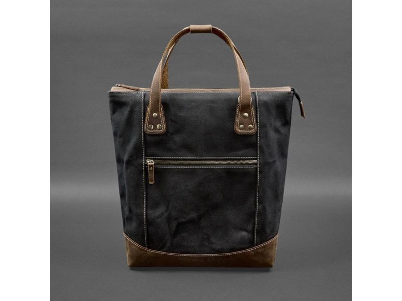 Сумка-рюкзак из канваса и натуральной темно-коричневой кожи, фото 10