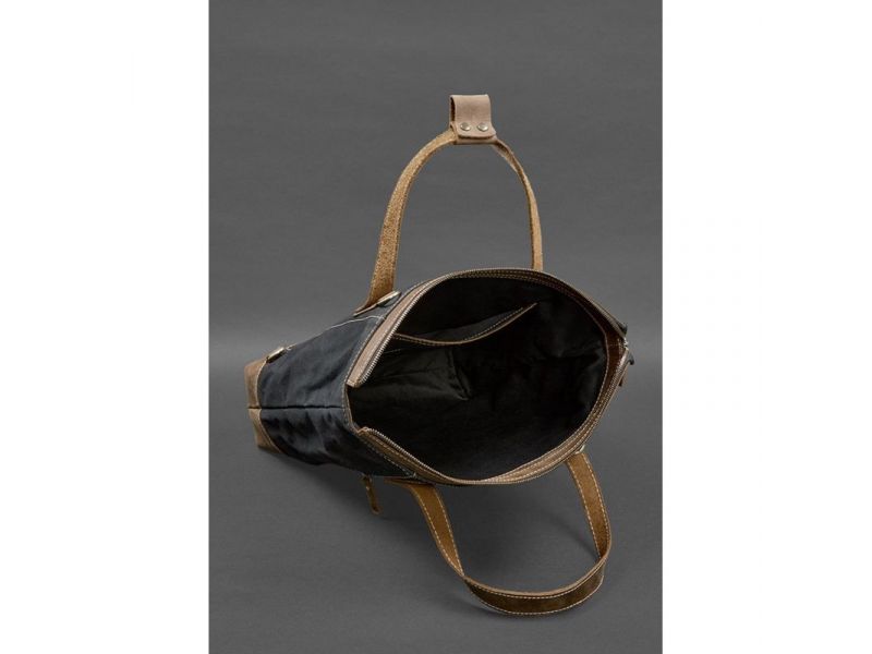 Сумка-рюкзак из канваса и натуральной темно-коричневой кожи, фото 7