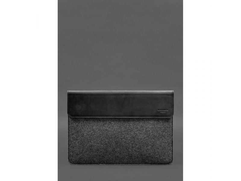 Чехол-конверт с клапаном кожа+фетр для MacBook 14&amp;quot; Черный  Crazy Horse, фото 1