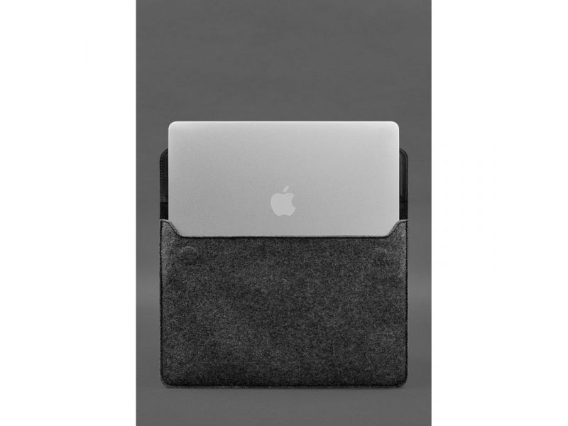 Чехол-конверт с клапаном кожа+фетр для MacBook 14&amp;quot; Черный  Crazy Horse, фото 4