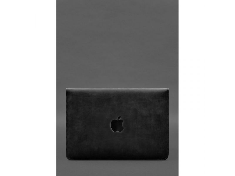 Чехол-конверт с клапаном кожа+фетр для MacBook 14&amp;quot; Черный  Crazy Horse, фото 2
