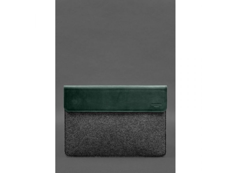 Чехол-конверт с клапаном кожа+фетр для MacBook 13&amp;quot; Зеленый  Crazy Horse, фото 1