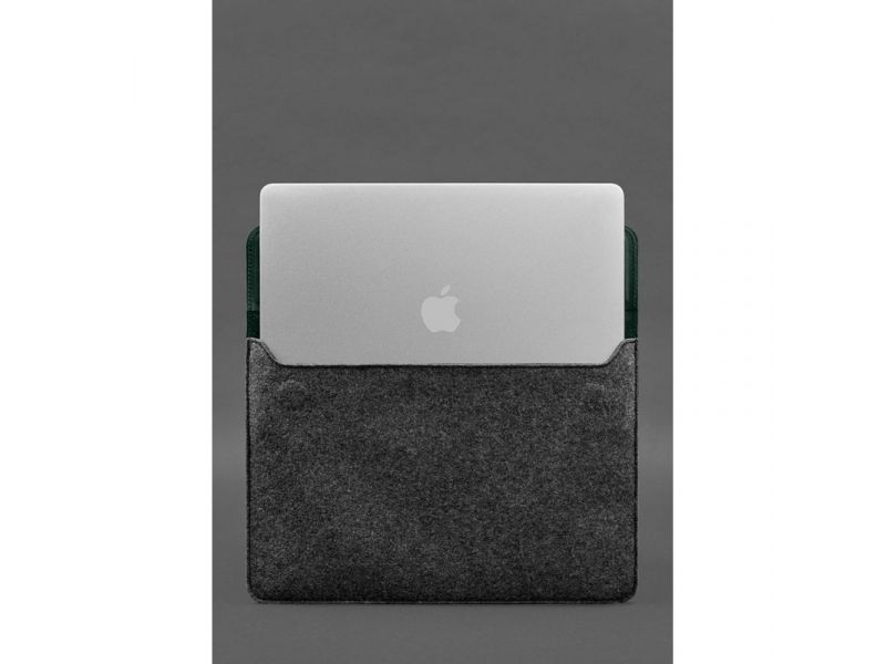 Чехол-конверт с клапаном кожа+фетр для MacBook 14&amp;quot; Зеленый  Crazy Horse, фото 4