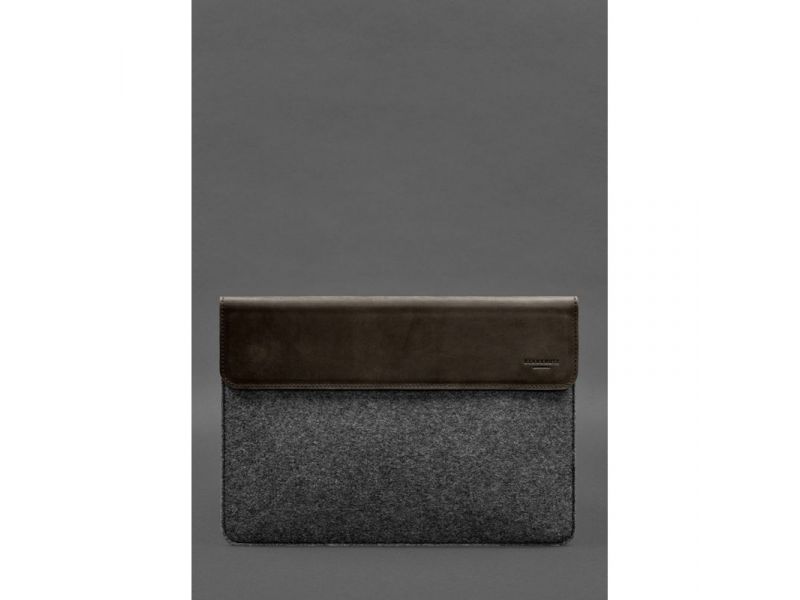 Чехол-конверт с клапаном кожа+фетр для MacBook 13&amp;quot; Темно-коричневый  Crazy Horse, фото 1