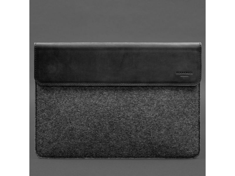 Чехол-конверт с клапаном кожа+фетр для MacBook 16&amp;quot; Черный  Crazy Horse, фото 5