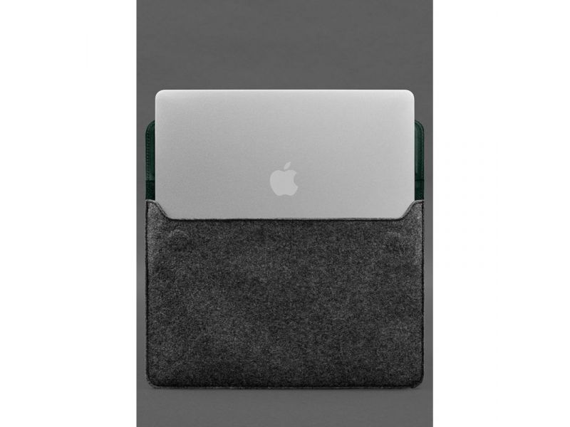 Чехол-конверт с клапаном кожа+фетр для MacBook 16&amp;quot; Зеленый Crazy Horse, фото 4