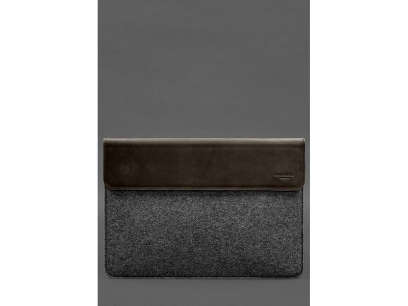 Чехол-конверт с клапаном кожа+фетр для MacBook 15&amp;quot; Темно-коричневый  Crazy Horse, фото 1
