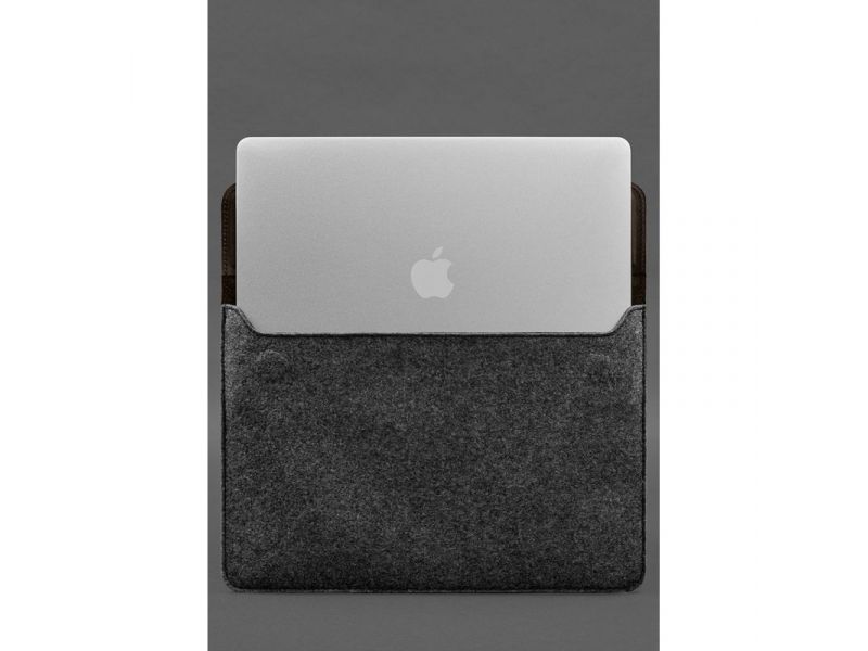 Чехол-конверт с клапаном кожа+фетр для MacBook 16&amp;quot; Темно-коричневый  Crazy Horse, фото 4