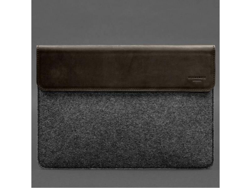 Чехол-конверт с клапаном кожа+фетр для MacBook 15&amp;quot; Темно-коричневый  Crazy Horse, фото 5