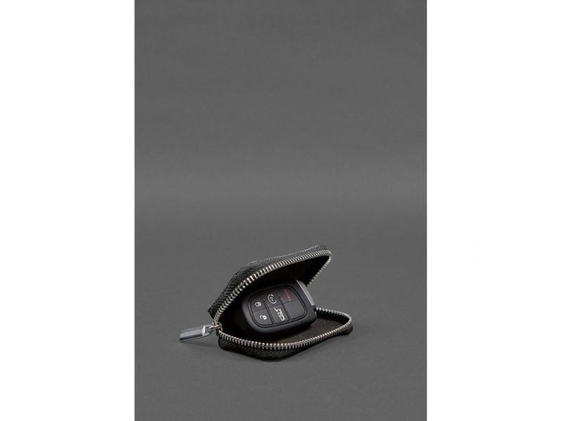 Кожаный чехол для автомобильного ключа, черный краст, фото 2