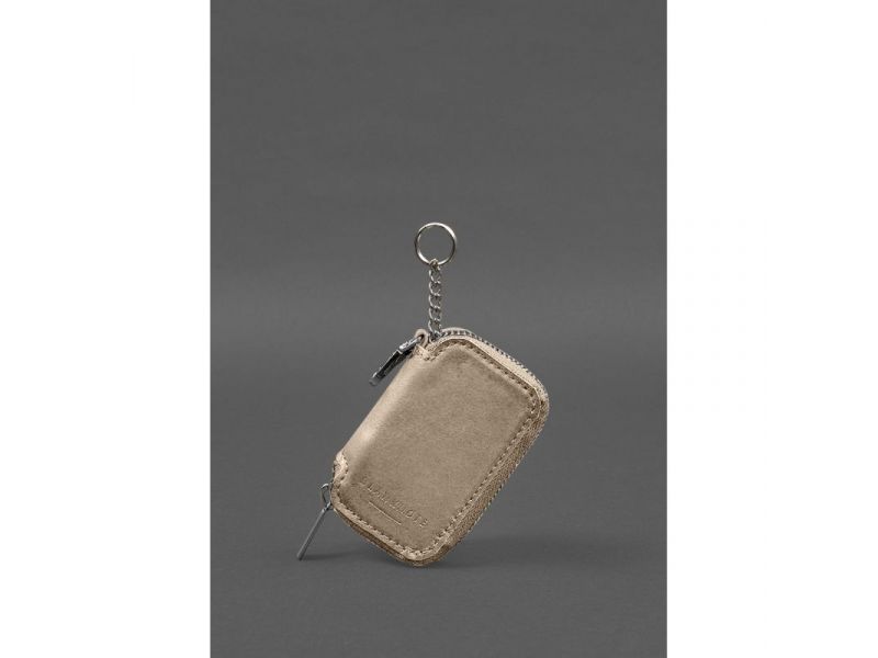 Кожаный чехол для автомобильного ключа светло-бежевый краст, фото 3