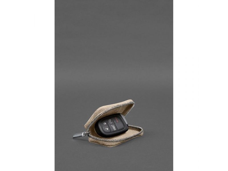 Кожаный чехол для автомобильного ключа светло-бежевый краст, фото 2
