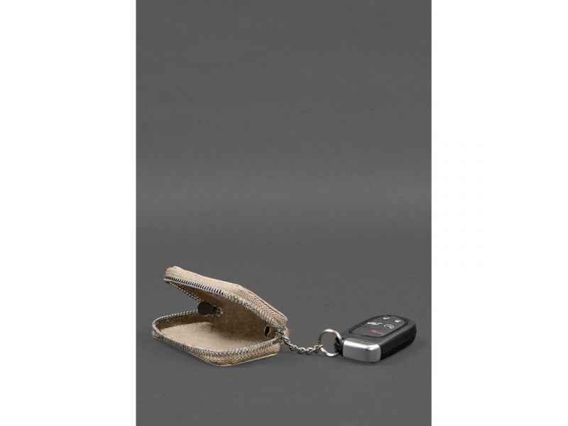 Кожаный чехол для автомобильного ключа светло-бежевый краст, фото 5