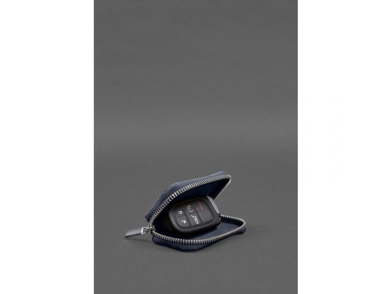 Кожаный чехол для автомобильного ключа синий краст, фото 2
