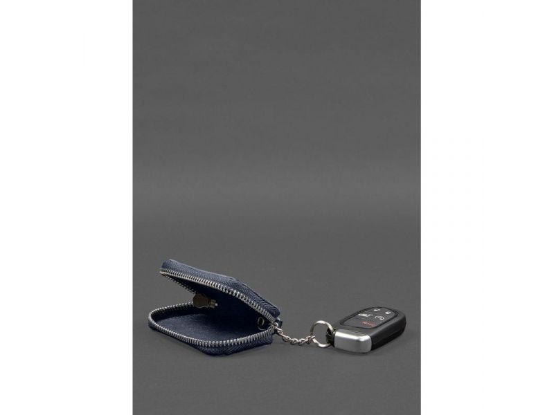 Кожаный чехол для автомобильного ключа синий краст, фото 5