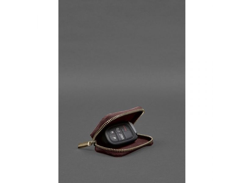 Кожаный чехол для автомобильного ключа бордовый краст, фото 2