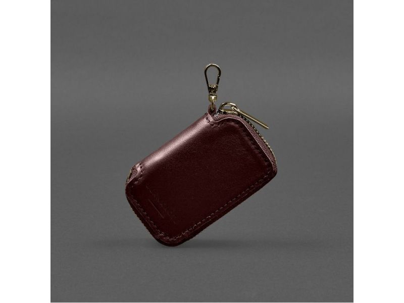Кожаный чехол для автомобильного ключа бордовый краст, фото 6