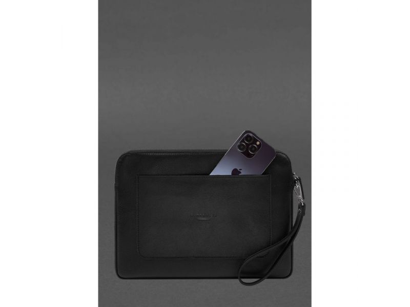 Кожаный чехол для ноутбука на молнии с карманом и петлей на руку Черный, фото 1