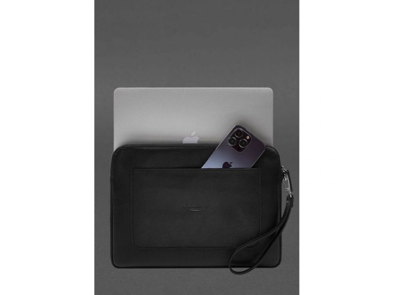 Кожаный чехол для ноутбука на молнии с карманом и петлей на руку Черный, фото 2