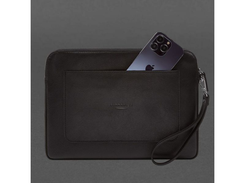 Кожаный чехол для ноутбука на молнии с карманом и петлей на руку Черный, фото 5