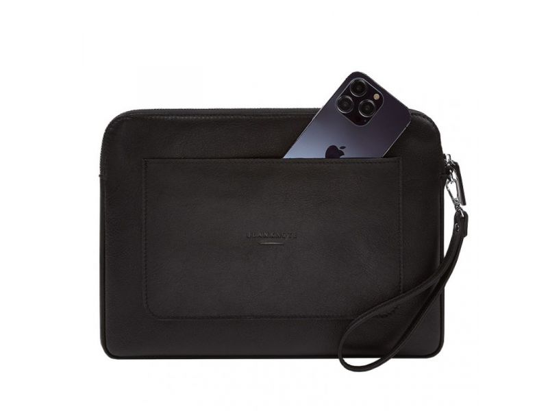 Кожаный чехол для ноутбука на молнии с карманом и петлей на руку Черный, фото 6