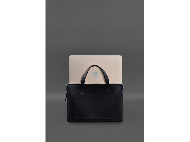 Кожаный чехол с ручками для ноутбука 13 дюйм Черный, фото 4