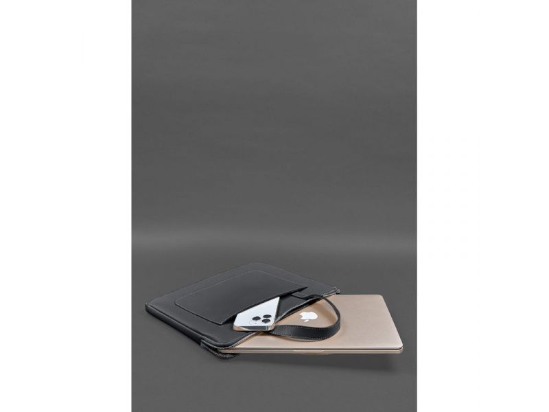 Кожаный чехол с ручками для ноутбука 13 дюйм Черный, фото 6