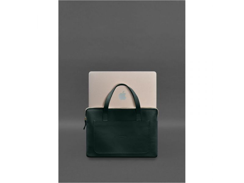 Кожаный чехол с ручками для ноутбука 13 дюйм Зеленый, фото 4
