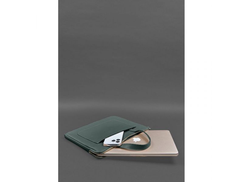 Кожаный чехол с ручками для ноутбука 13 дюйм Зеленый, фото 6