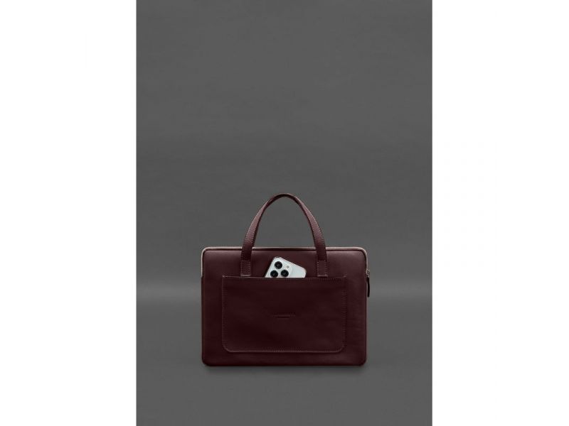 Кожаный чехол с ручками для ноутбука 13 дюйм Бордовый, фото 3