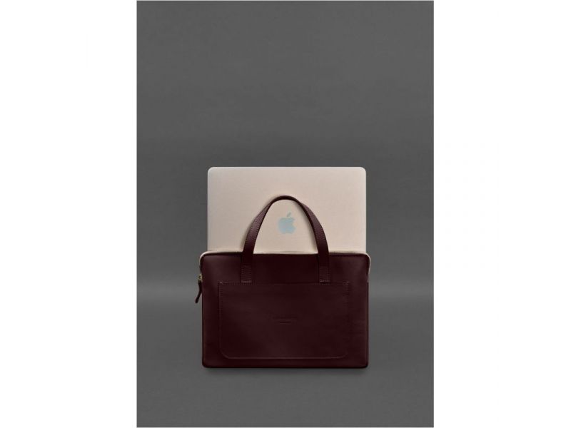 Кожаный чехол с ручками для ноутбука 13 дюйм Бордовый, фото 4