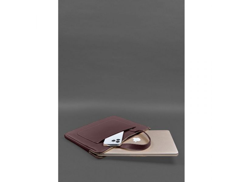 Кожаный чехол с ручками для ноутбука 13 дюйм Бордовый, фото 6