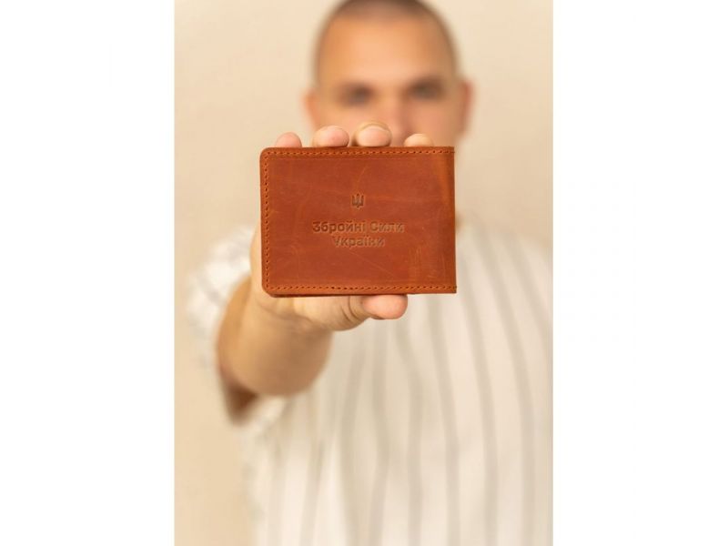 Кожаная обложка для удостоверения участника боевых действий (УБД) 2.2 светло-коричневая Crazy Horse, фото 2