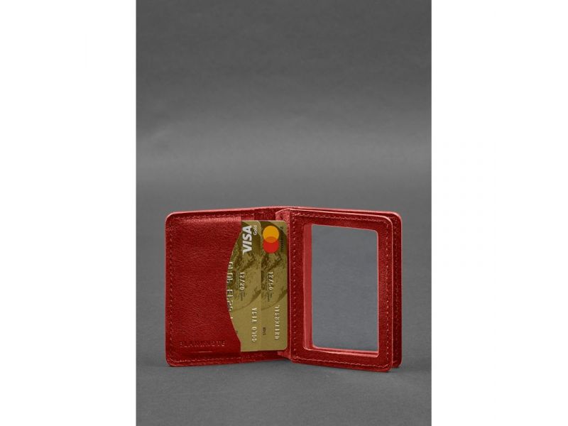 Кожаная обложка для водительского удостоверения, ID и пластиковых карт 2.0 красный, фото 4