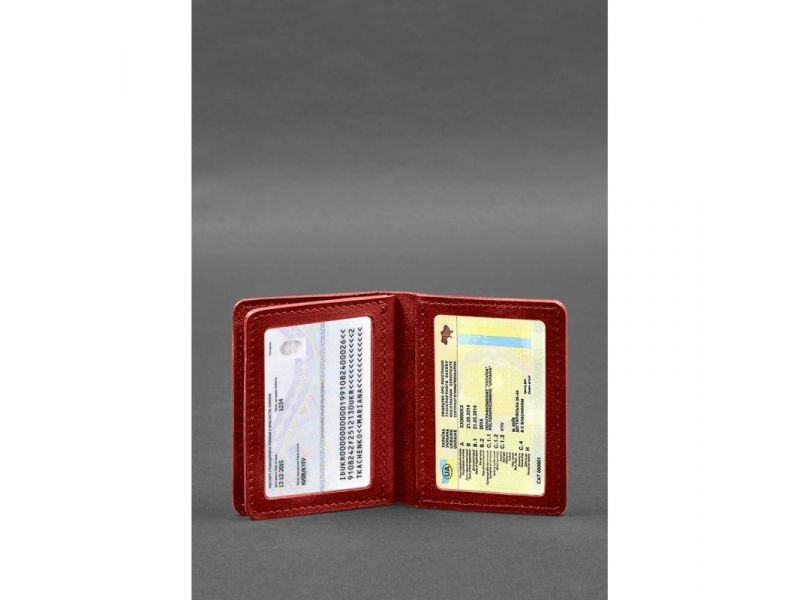 Кожаная обложка для водительского удостоверения, ID и пластиковых карт 2.0 красный, фото 6