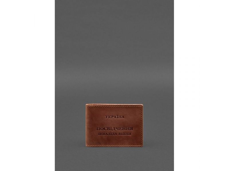 Кожаная обложка для удостоверения инвалида войны светло-коричневая Crazy Horse, фото 1
