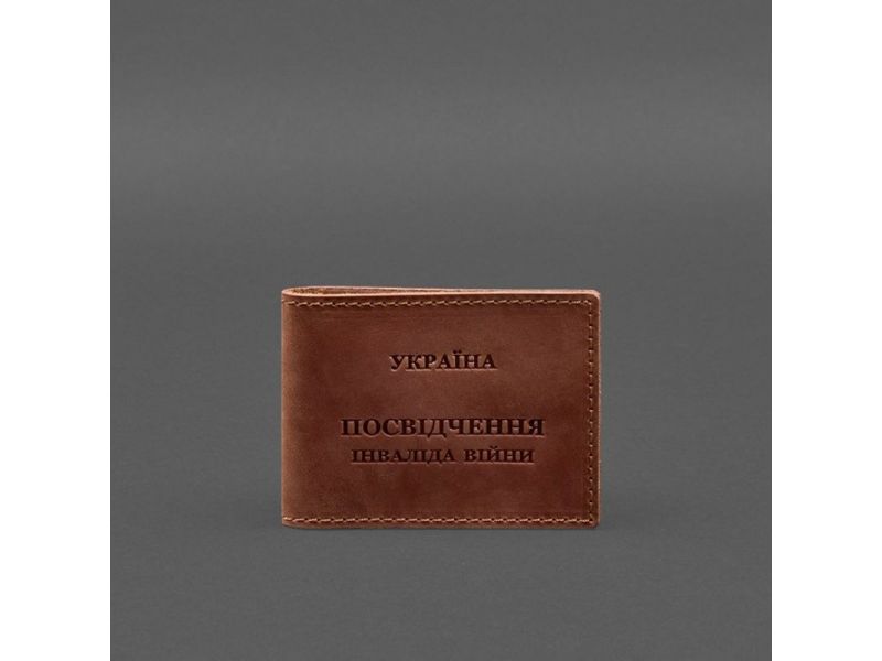 Кожаная обложка для удостоверения инвалида войны светло-коричневая Crazy Horse, фото 4
