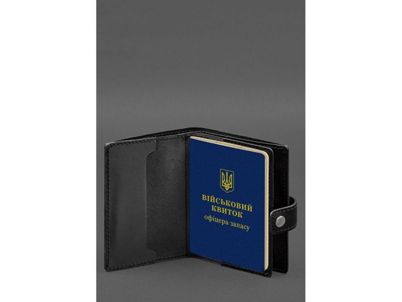 Кожаная обложка-портмоне для военного билета офицера запаса (узкий документ) Черная, фото 3