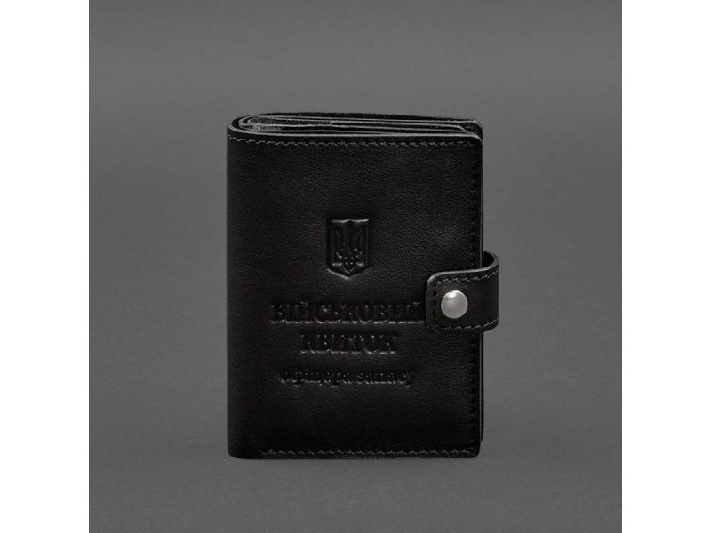 Кожаная обложка-портмоне для военного билета офицера запаса (узкий документ) Черная, фото 8