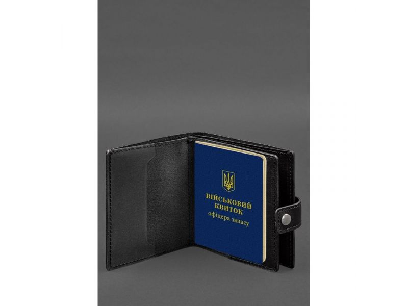 Кожаная обложка-портмоне для военного билета офицера запаса (широкий документ) Черная, фото 3