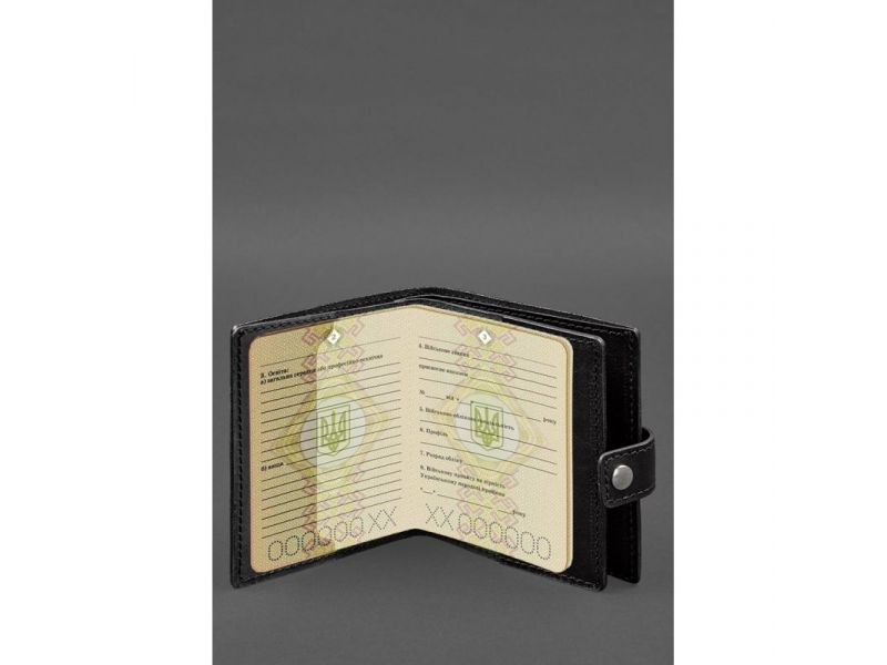 Кожаная обложка-портмоне для военного билета офицера запаса (широкий документ) Черная, фото 4