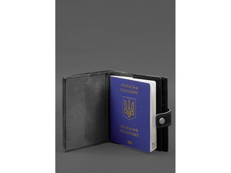 Кожаная обложка-портмоне на паспорт с гербом Украины 25.0 Черная Crazy Horse, фото 2