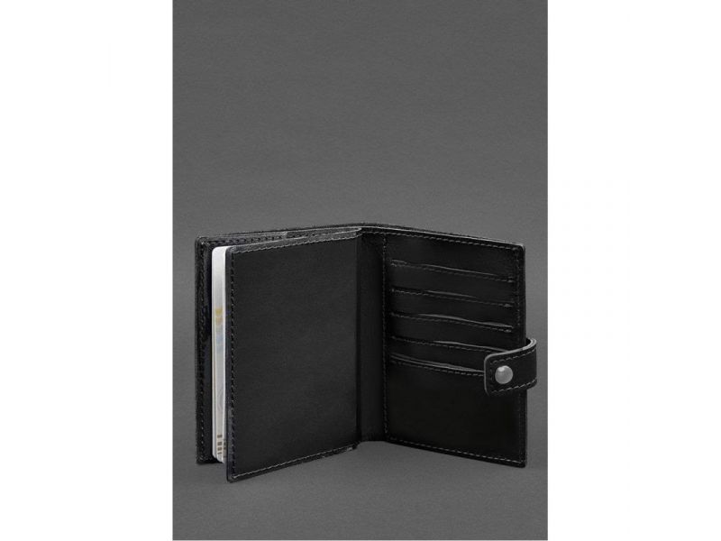 Кожаная обложка-портмоне на паспорт с гербом Украины 25.0 Черная Crazy Horse, фото 3