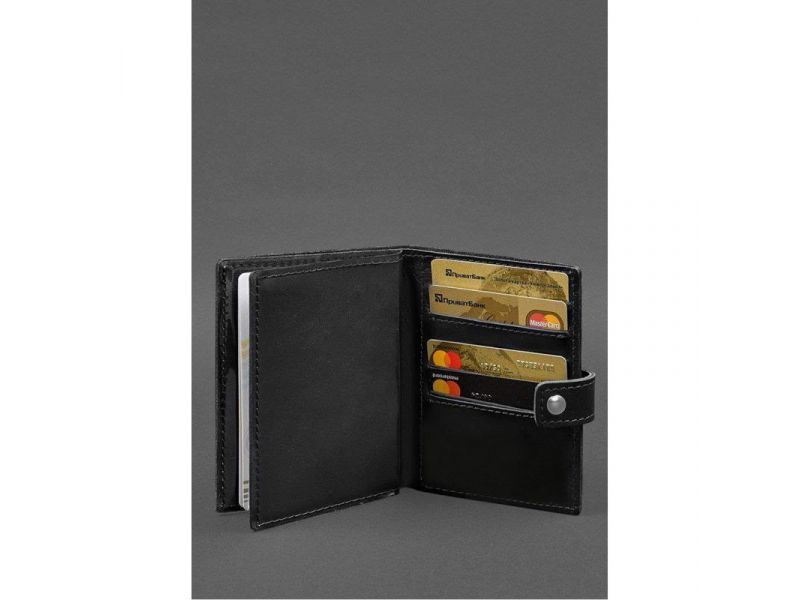 Кожаная обложка-портмоне на паспорт с гербом Украины 25.0 Черная Crazy Horse, фото 4