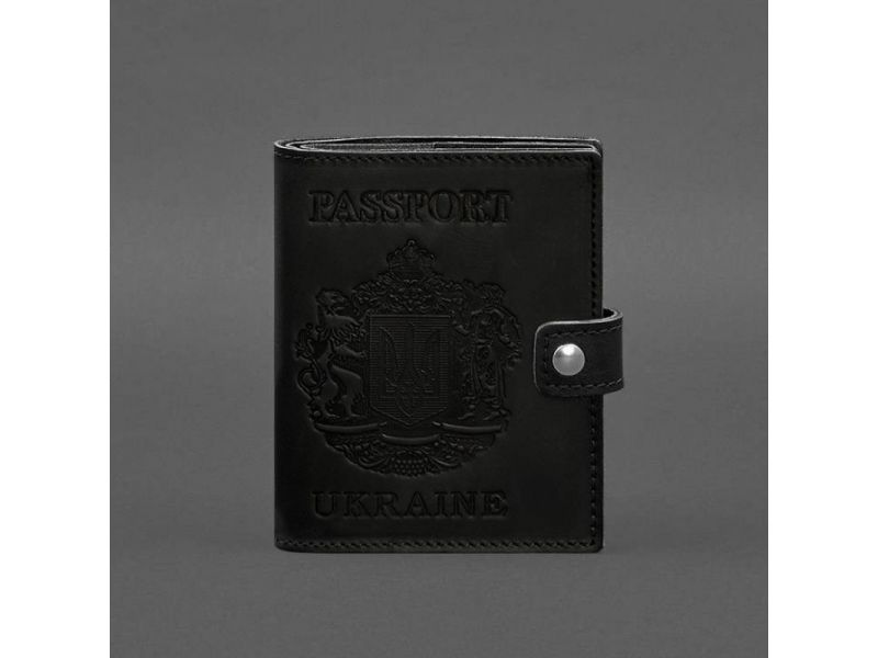 Кожаная обложка-портмоне на паспорт с гербом Украины 25.0 Черная Crazy Horse, фото 6