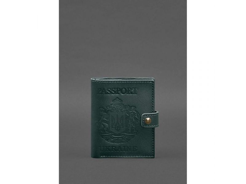 Кожаная обложка-портмоне на паспорт с гербом Украины 25.0 Зеленая, фото 1