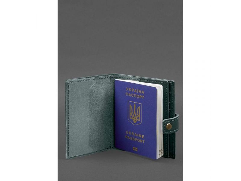 Кожаная обложка-портмоне на паспорт с гербом Украины 25.0 Зеленая, фото 2
