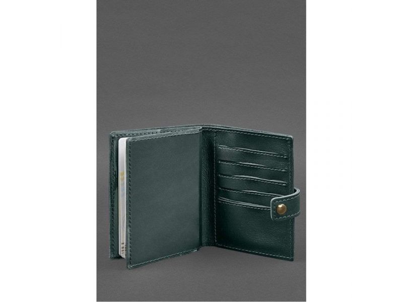 Кожаная обложка-портмоне на паспорт с гербом Украины 25.0 Зеленая, фото 3