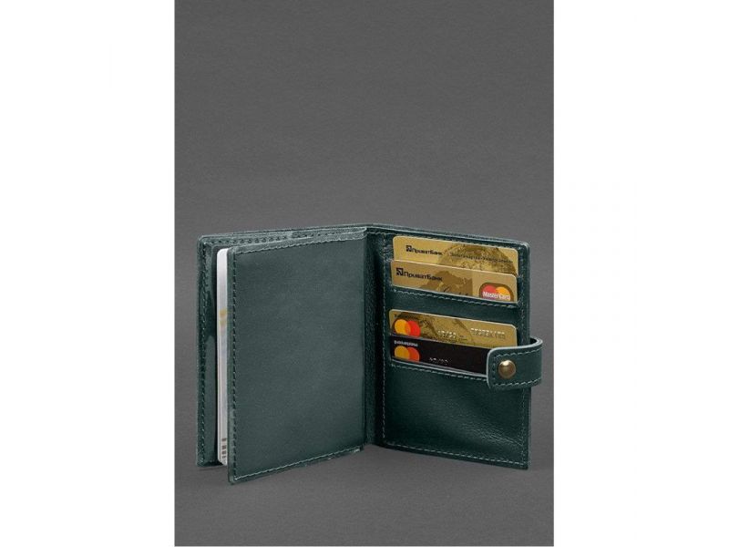 Кожаная обложка-портмоне на паспорт с гербом Украины 25.0 Зеленая, фото 4